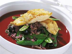 Braised Cod with Red Wine, Green Beans and Black Olives