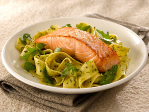 Salmon with Pasta, Pesto and Parmesan